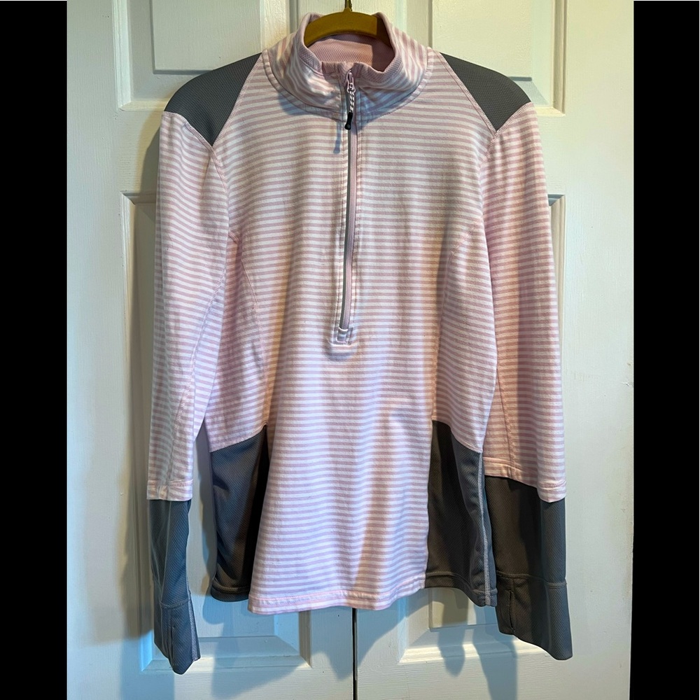 MPG Women's Pink and Gray Striped Hoodie